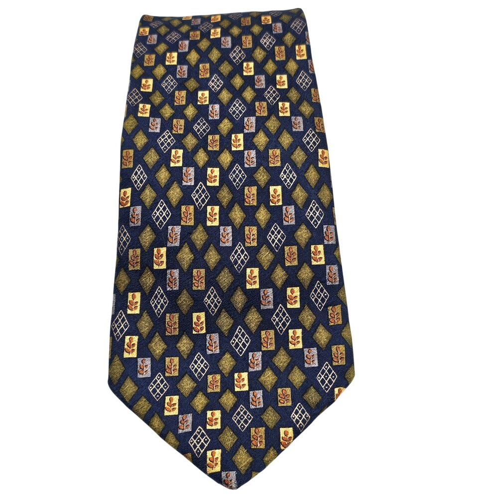 VTG Palatina Mens Tie 100% Silk  Blue, Green Gold, Orange Pattern Leaf 4" x 57"